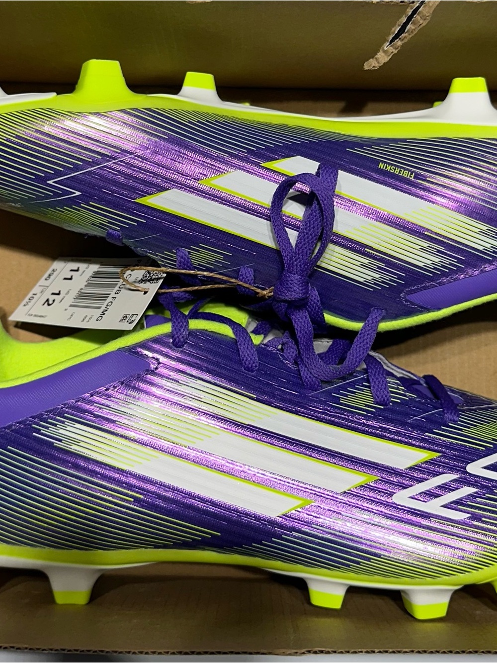 Adidas F50 League FG Soccer Cleats Purple Lime Green Mens JI0043 Size 11 No Lid